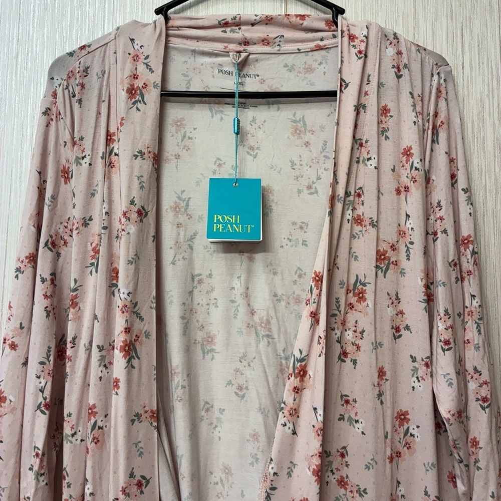 NWT Posh Peanut Women's Bamboo Maternity Robe with Pockets London (Floral) L/XL - Picture 4 of 7